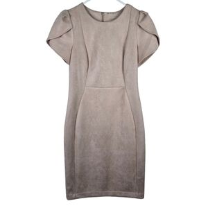 NWOT Calvin Klein Faux-Suede Tulip Sleeve Sheath Dress Light Pink Size 8 Bodycon